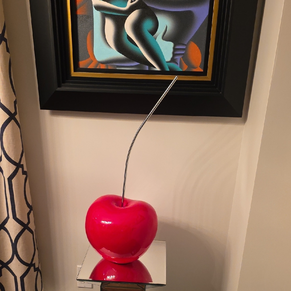 Decorative Red Cherry Ceramic Sculpture - Home Art Accent